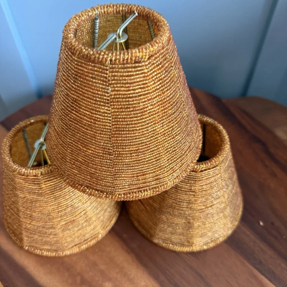 Vintage‎ Amber Beaded Clip-On Lampshades Set of 3 Iridescent Mini Shades
